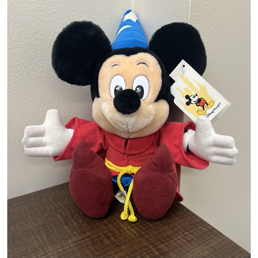 Vintage Mickey Mouse Sorcerer Apprentice Plush Wizard Red Robe Fantasia Toy Tag